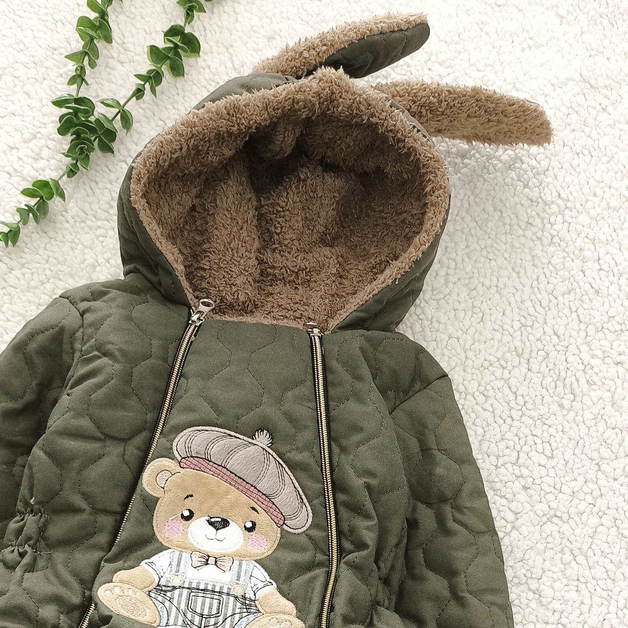 سیسمونی تربچه کاپشن سرهمی کتان داخل خز بسیار گرم (۰ تا ۲۴ ماه) ۱۵۵۵