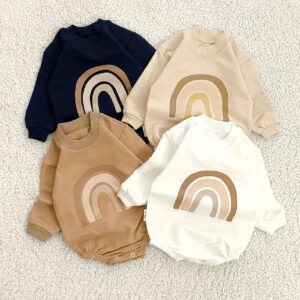 بادی زیردکمه دورس پنبه مدل رنگین کمان (۰ تا ۱۸ماه) ۱۶۰۱